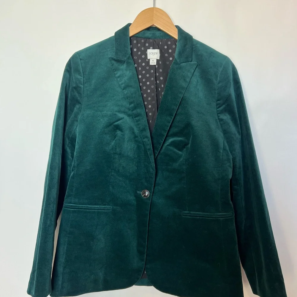 NWOT‎ J. Crew Velveteen one-button blazer Size 6 Old Forest - Picture 15 of 16